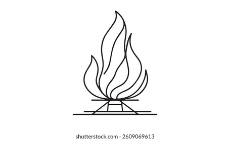Continuous line drawing of fire. Flame linear icon. One line drawing background. Vector illustration. Fire continuous line icon.