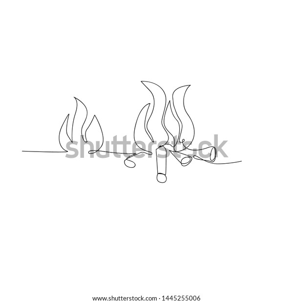 Continuous Line Drawing Fire Isolated Sketch Stock Vector Royalty Free 1445255006