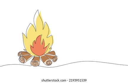 Dibujo continuo de línea de fuego sobre fondo blanco. Ilustración vectorial con color
