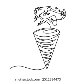 Dibujo de línea continua del logotipo de los fuegos artificiales, icono del popper del confeti aislado en fondo transparente