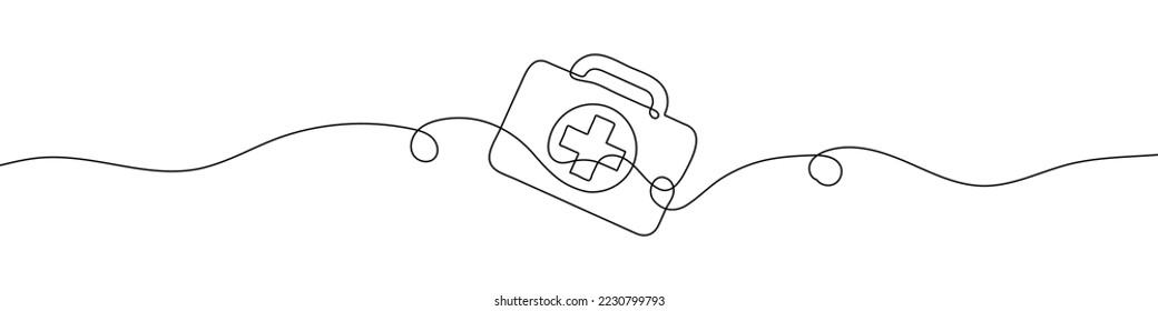 Continuous line drawing of first aid kit. Line art of first aid kit. One line drawing background. Vector illustration.