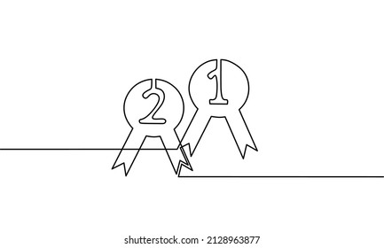 Continuous line drawing of first second place award ribbon, object one line, single line art, vector illustration