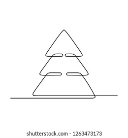 Continuous line drawing. Fir-tree. Black isolated on white background. Hand drawn vector illustration. 