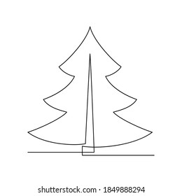 Continuous line drawing. Fir-tree. Black isolated on white background. Hand drawn vector illustration.