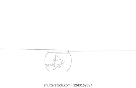 Continuous line drawing. Fish in an aquarium. Lines black on white background. Vector illustration