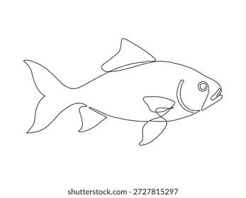 A continuous line drawing of a fish swimming in a minimalist graphic style.