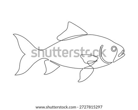 A continuous line drawing of a fish swimming in a minimalist graphic style.
