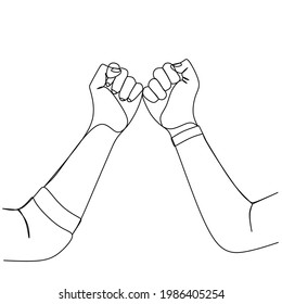 Continuous line drawing of fist bump. Vector illustration 