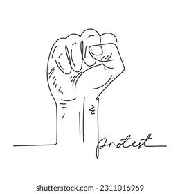 Continuous line drawing fist. One line hand with clenched fingers. Protest or revolution concept. Vector illustration. - Shutterstock ID 2311016969