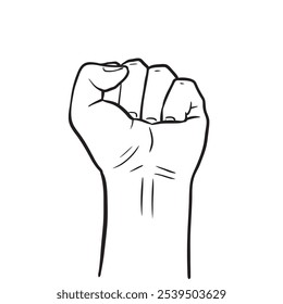 Continuous line drawing of fist raised up, vector illustration. Concept of protest, revolution, freedom, equality, fight for human rights.



