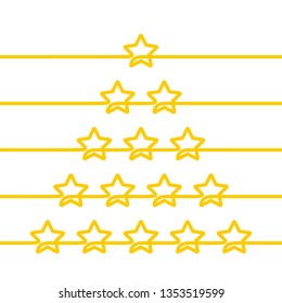 Continuous line drawing of five stars customer product rating review icon set, Minimalistic linear illustration made of one thick line