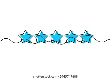 Continuous line drawing of five stars. One line drawing background. Five stars outline drawing. Hand drawn doodle stars illustration. Continuous one line drawing.