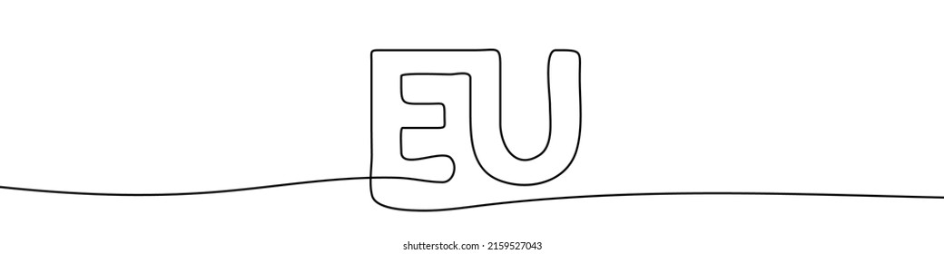 Continuous line drawing of the flag of EU. One line drawing background. Vector illustration. EU letters in a continuous line design.