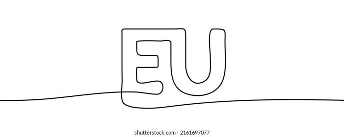 Continuous line drawing of the flag of EU. One line drawing background. Vector illustration. EU letters in a continuous line design.