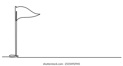 continuous line drawing of flag and golf hole.one line drawing of flag and golf hole icon.single line vector illustration.isolated white background