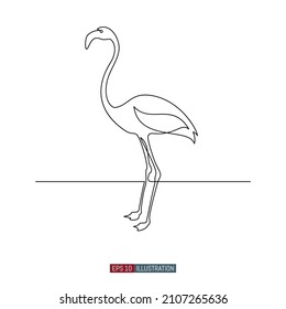 Dibujo continuo del pájaro Flamingo. La plantilla para el diseño funciona. Ilustración vectorial.