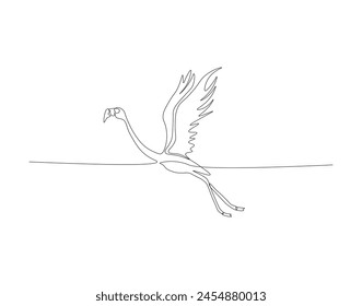 Continuous line drawing of flamingo bird. One line of flamingo bird. Exsotic bird concept continuous line art. Editable outline.