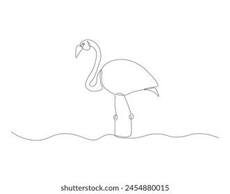 Continuous line drawing of flamingo bird. One line of flamingo bird. Exsotic bird concept continuous line art. Editable outline.