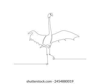 Continuous line drawing of flamingo bird. One line of flamingo bird. Exsotic bird concept continuous line art. Editable outline.