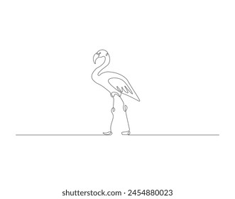 Continuous line drawing of flamingo bird. One line of flamingo bird. Exsotic bird concept continuous line art. Editable outline.