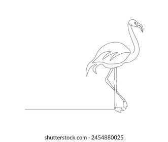 Continuous line drawing of flamingo bird. One line of flamingo bird. Exsotic bird concept continuous line art. Editable outline.