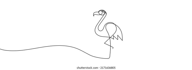 Continuous line drawing Flamingo. Logo, outline on a white background. Line art. Vector illustration