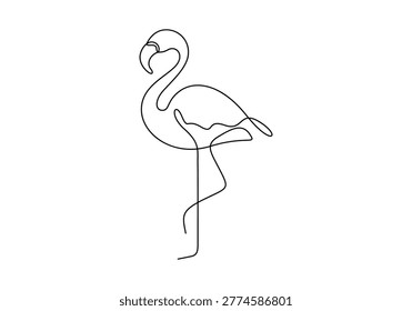 Continuous line drawing of a flamingo, minimalist exotic bird silhouette, elegant single line art for summer and tropical concept vector