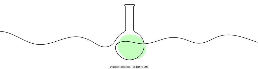 Continuous line drawing of flask for chemical experiments. Single line drawing of a flask for chemical experiments.