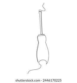 Continuous line drawing of a flat head screwdriver. Simple flat hand drawn style vector for tool in engineering and construction