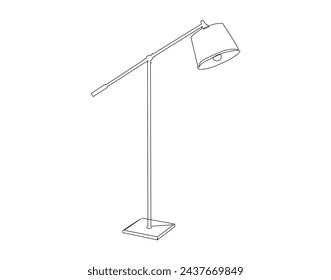 Continuous Line Drawing Of Floor Lamp. One Line Of Standing Lamp For Room. Standing Lamp Continuous Line Art. Editable Outline.