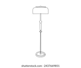 Continuous Line Drawing Of Floor Lamp. One Line Of Standing Lamp For Room. Standing Lamp Continuous Line Art. Editable Outline.