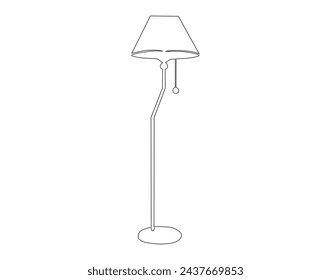 Continuous Line Drawing Of Floor Lamp. One Line Of Standing Lamp For Room. Standing Lamp Continuous Line Art. Editable Outline.