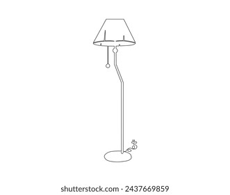 Continuous Line Drawing Of Floor Lamp. One Line Of Standing Lamp For Room. Standing Lamp Continuous Line Art. Editable Outline.