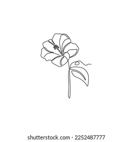 Continuous line drawing of floral design. Sketch of a flower in one line, blooming flower artwork. Minimal Design for text, packaging, prints, walls