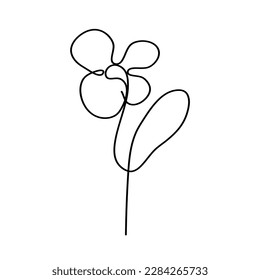 Continuous Line Drawing Flower. Black Sketch. Floral One Line Illustration. Minimal illustration from thin black line for tattoo or logo. Vector EPS 10.
