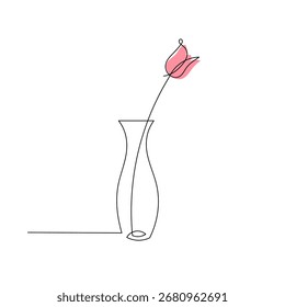 continuous line drawing of flower decoration in a vase