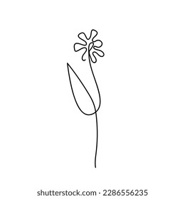 Continuous Line Drawing Flower. Doodle Sketch. Floral One Line Illustration. Minimal illustration from thin black line for tattoo or logo. Vector EPS 10.