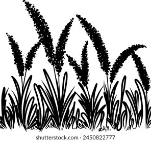 Continuous line drawing of flower grass with leaves. Vector illustration