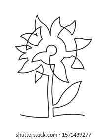 Continuous line drawing of flower on white background. Vector illustration