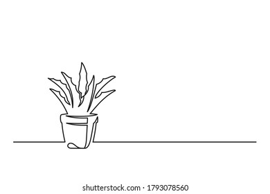 Dibujo continuo de una flor en una olla. Hermosa flor Aislada sobre un fondo blanco. Ilustración del vector