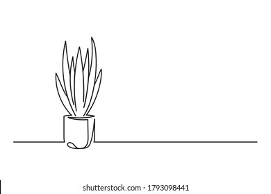 Kontinuierliche Zeichnung einer Blume in einem Topf. Schöne Blume einzeln auf weißem Hintergrund. Vektorgrafik