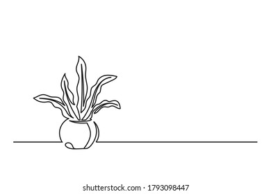 Continuous line drawing of a flower in a pot. Beautiful flower Isolated on a white background. Vector illustration