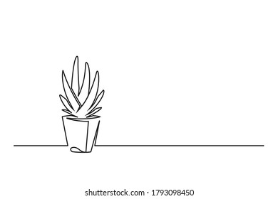 Continuous line drawing of a flower in a pot. Beautiful flower Isolated on a white background. Vector illustration