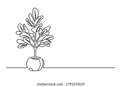 Continuous line drawing of a flower in a pot. Beautiful flower Isolated on a white background. Vector illustration