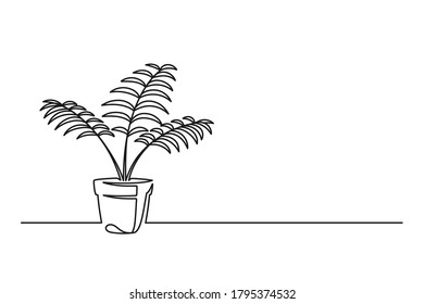 Continuous line drawing of a flower in a pot. Beautiful flower Isolated on a white background. Vector illustration