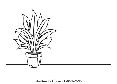 Continuous line drawing of a flower in a pot. Beautiful flower Isolated on a white background. Vector illustration