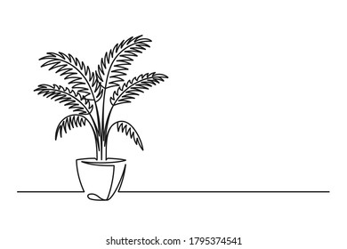 Continuous line drawing of a flower in a pot. Beautiful flower Isolated on a white background. Vector illustration