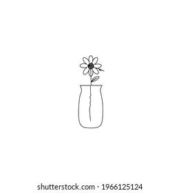 Continuous line drawing of flower in vas, object one line, single line art, vector illustration