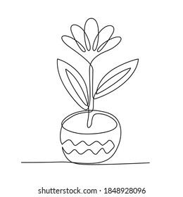 Dibujo continuo de líneas. Flor en un jarrón. Chamomile en una maceta de flores. Negro aislado sobre fondo blanco. Ilustración vectorial dibujada a mano. 
