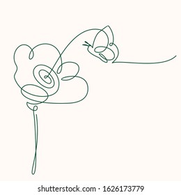 continuous line drawing of flowers and butterflies
